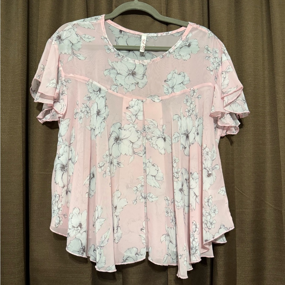 Red Lolly Floral Pink Sheer Top, Size S